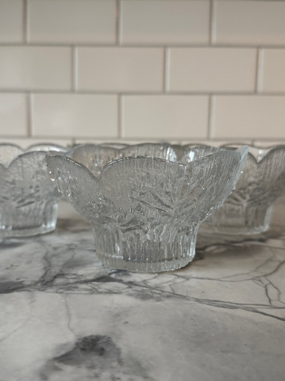 LASISEPAT Finland Cow Parsley Glass Desert  Bowl Pertti Kallioinen set of 4
